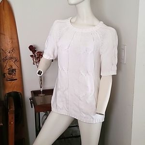 Joan Vass New York Cotton White Cableknit Sweater